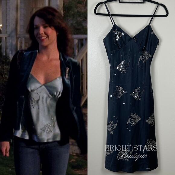 Rare Black Silk Embellished Dress ALT Color ASO Lorelai Gilmore Girls Beaded - Picture 1 of 7